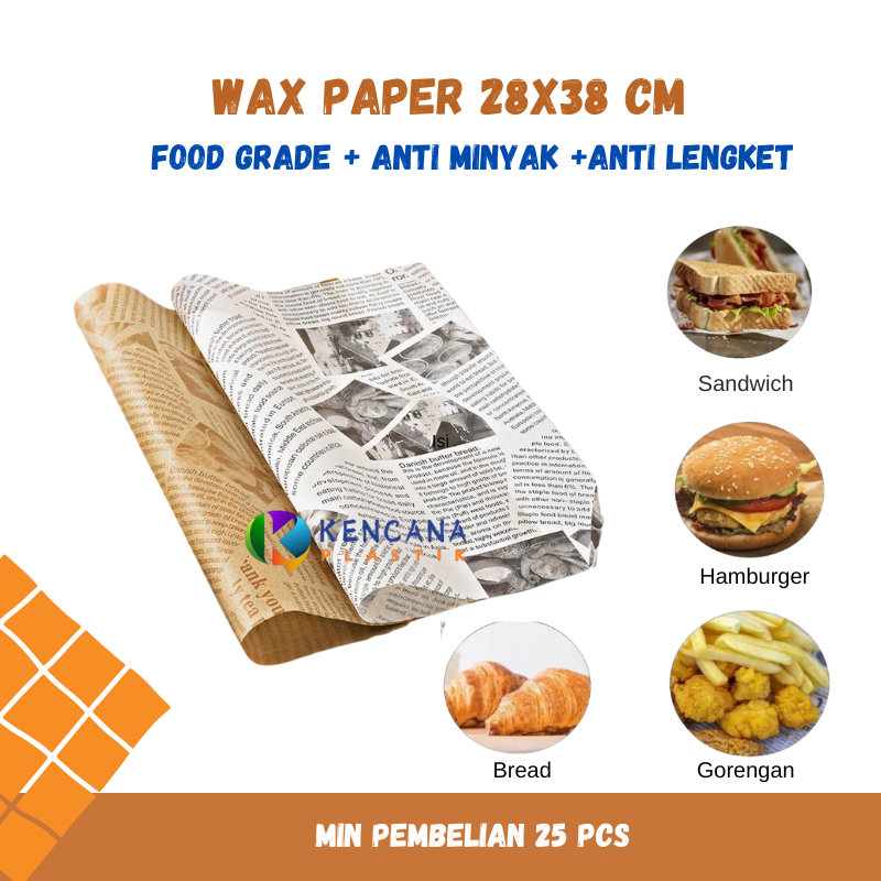 Jual KENCANA - 25 Lembar Kertas Roti Motif 28x38 cm l Wax Paper Koran ...