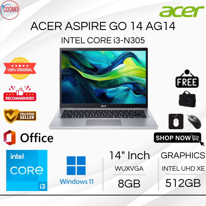 Jual ACER ASPIRE GO 14 AG14-31P INTEL CORE i3-N305 | 8GB RAM 512GB SSD ...