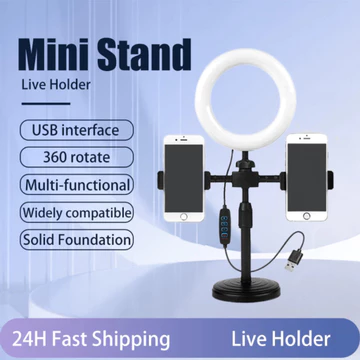 Miyato Lampu Ring 16cm Dan Stand Desktop Mode Double USB Dual 360 Lipat Live Streaming Tripod
