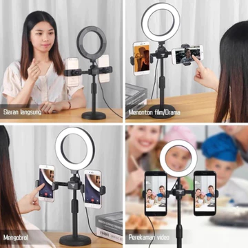 Miyato Lampu Ring 16cm Dan Stand Desktop Mode Double USB Dual 360 Lipat Live Streaming Tripod