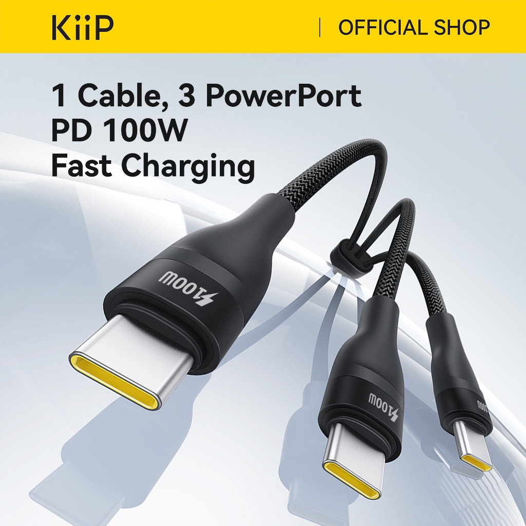 Jual KiiP Kabel Data 100W Flash Series 3in1 Fast Charging Cable Type-C ...