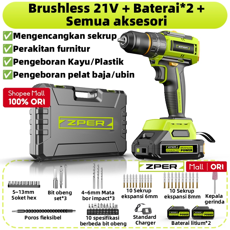 Jual ZPER Mesin Bor 3in1 Cordless Impact Drill Screwdriver