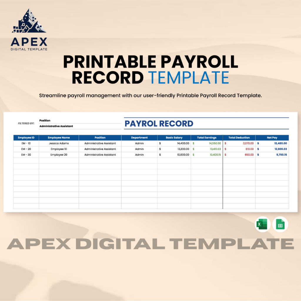 Jual Template Payroll Record | Excel & Spreadsheet | Editable | Shopee ...