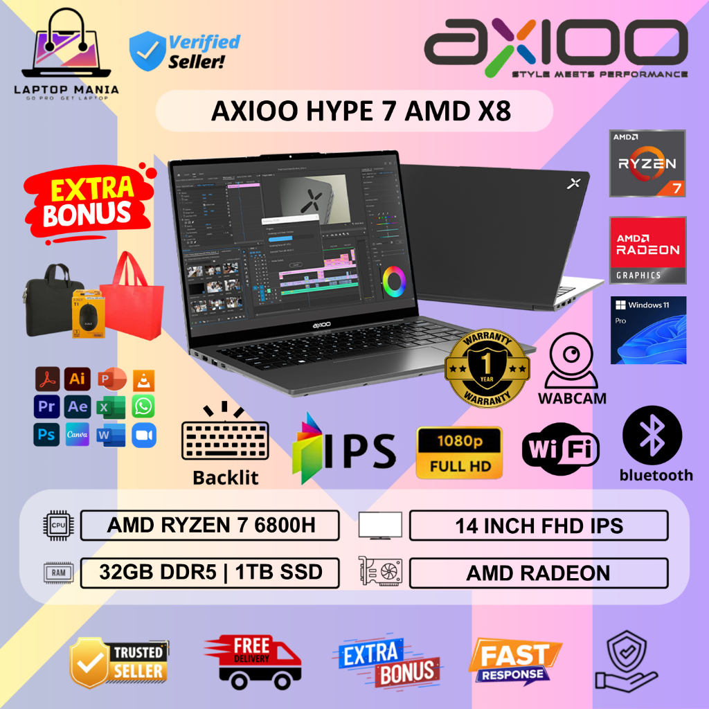 Jual Laptop Axioo HYPE 7 AMD X8 Ryzen 7 6800H 32GB DDR5 1TB 14.0 inch ...