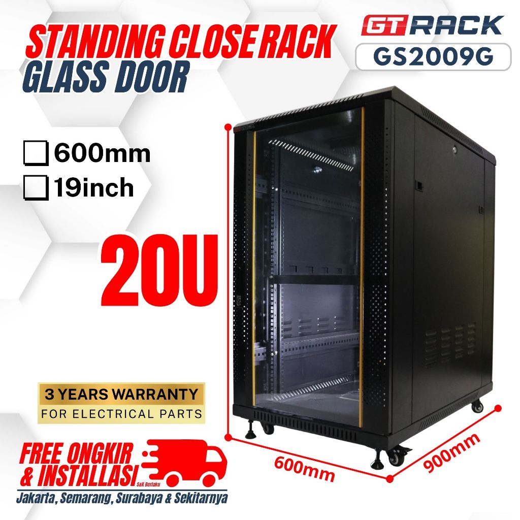 Jual STANDING CLOSE RACK 20U GT RACK GS2009G – RAK SERVER GLASS DOOR ...