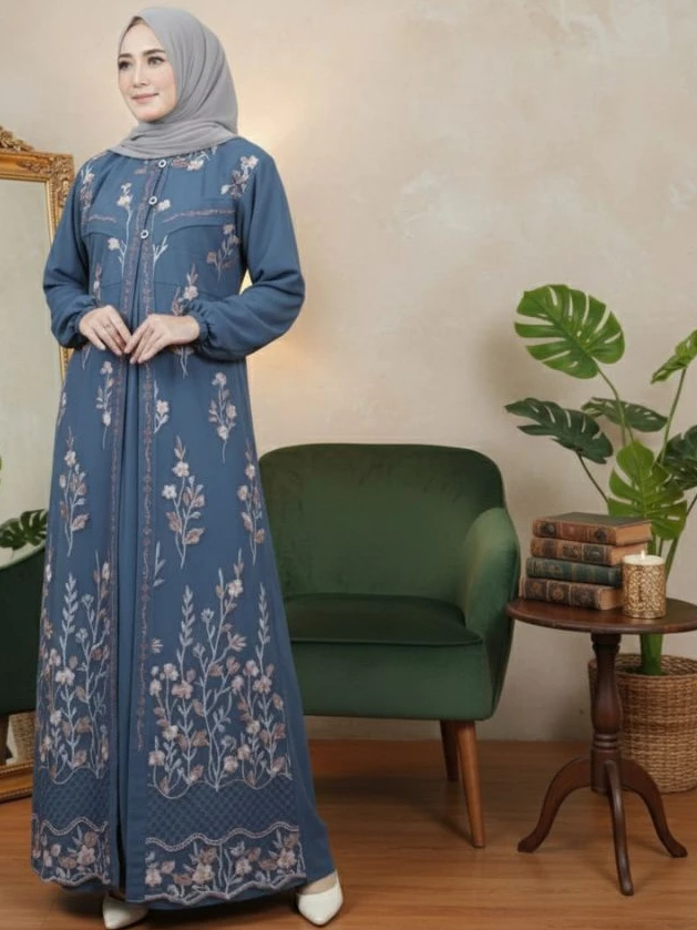 Detail bahan dan desain gamis seruti premium