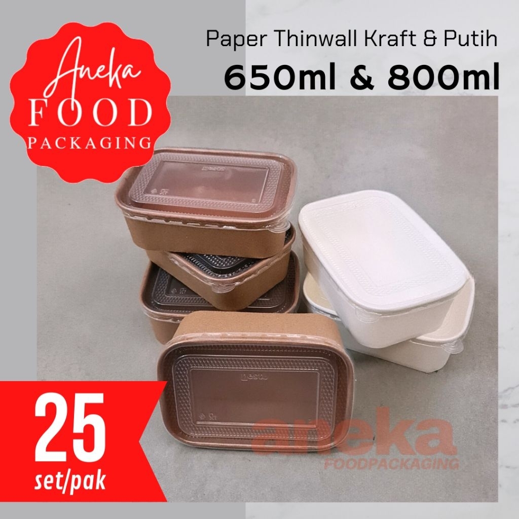 Jual 25set- Paper Thinwall PTW 650ml & 800ml Kraft & Putih Rectangle ...