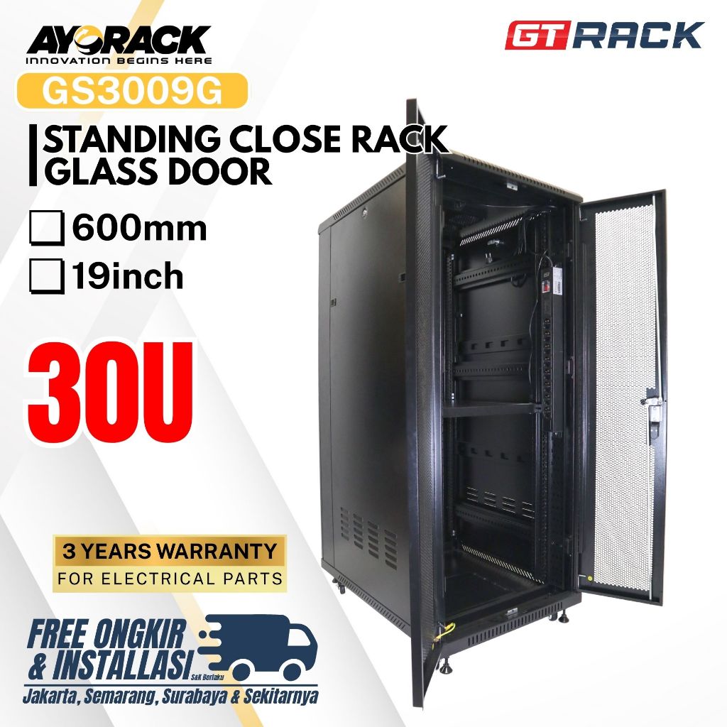Jual STANDING CLOSE RACK 30U GT RACK GS3009G – RAK SERVER GLASS DOOR ...