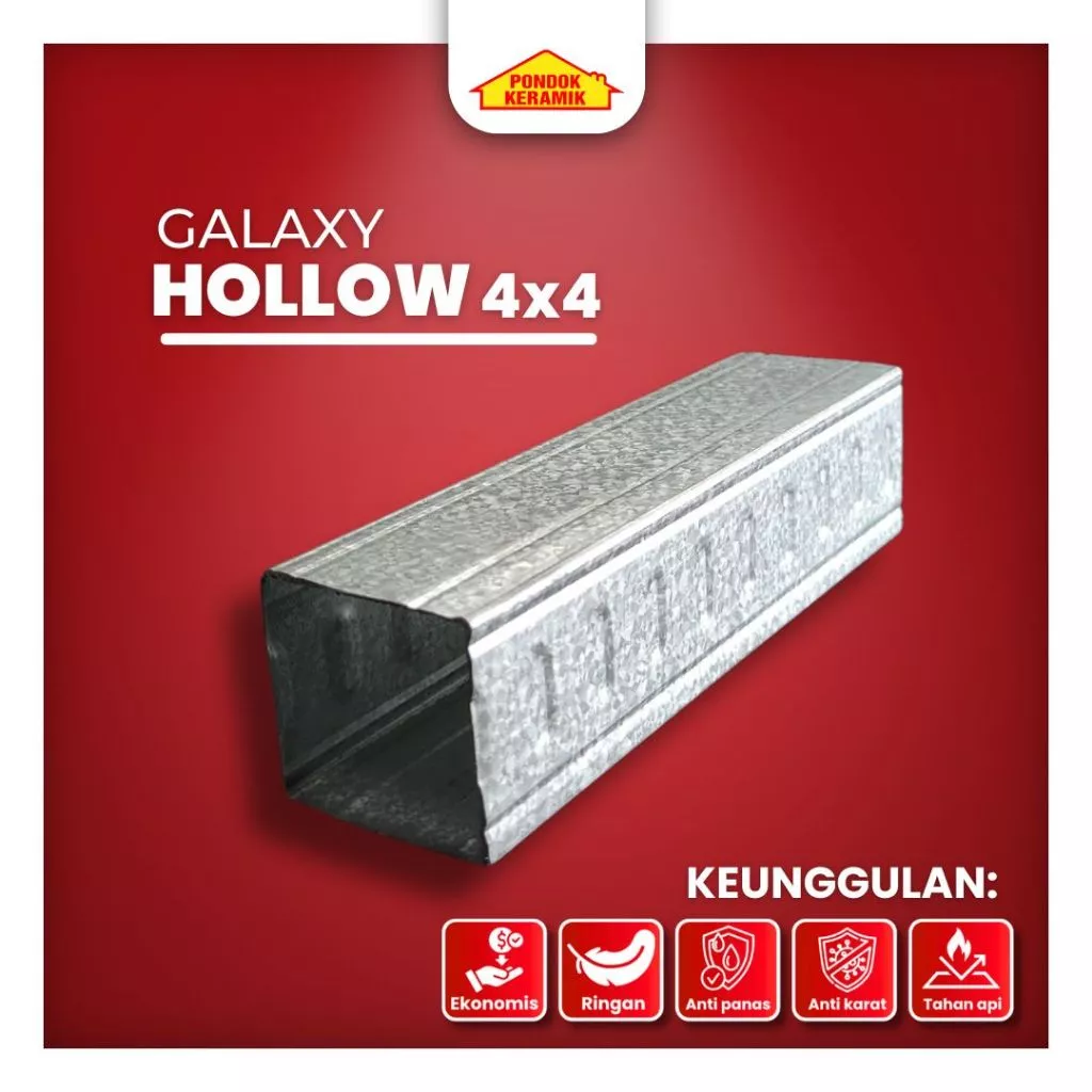 Hollow Holo Galvalum 40x40 4x4 Baja Ringan Tebal 0,25 mm Rangka Plafon dan Partisi Tahan Karat