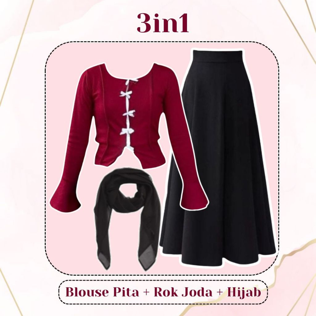 Jual One Set Yolanda Cute (Blouse Pita + Rok Joda + Hijab) Setelan 3in1 ...