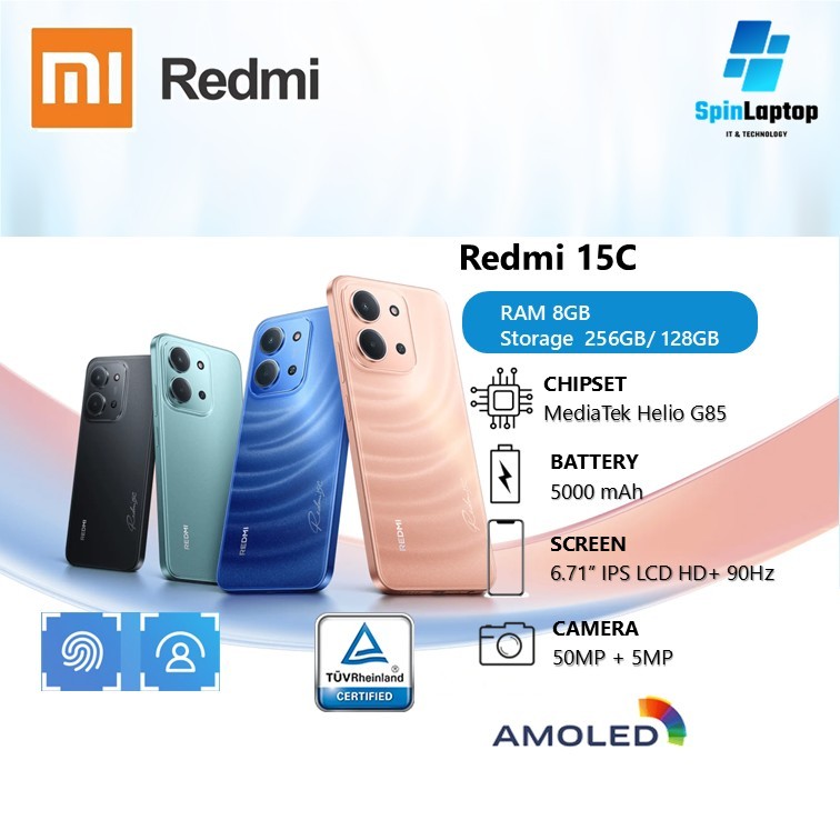 Xiaomi Redmi 15C RAM 8GB /256GB Layar HD+ Kamera 50MP AI +Charger