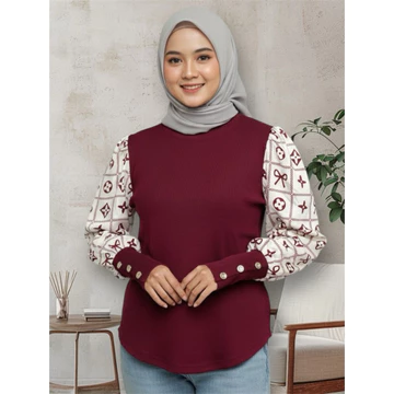 Puffy Blouse Korean Atasan Wanita Formal Mewah Lengan Balon Motif Mewah