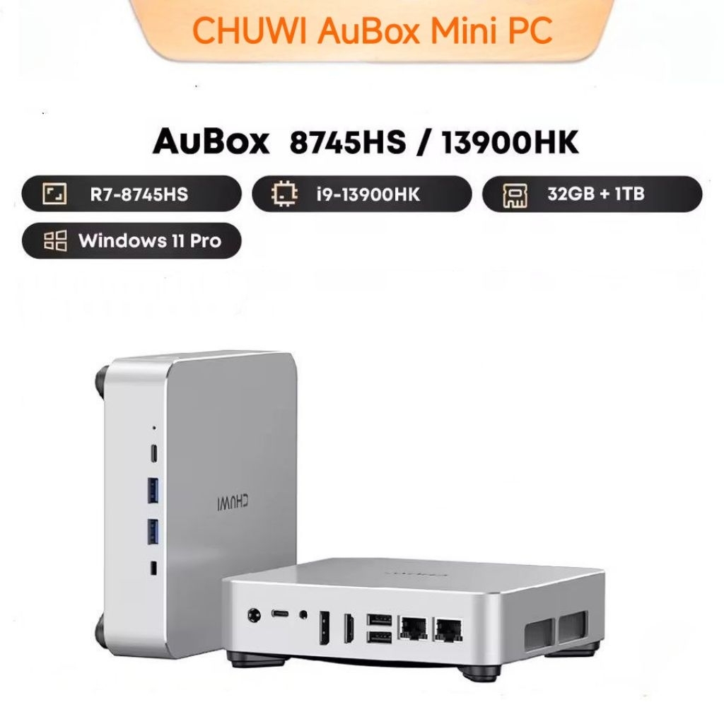 CHUWI AuBox Mini PC R7-8745HS / i9-3900HK 16GB/32GB DDR4 512GB/1TB SSD Windows 11 Pro WiFi 6 BT 5.2 Perpanjang M.2 1T*2 Desktop