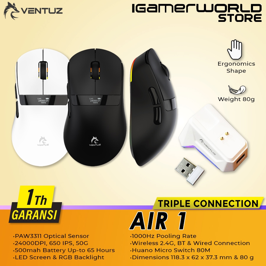 Jual Ventuz AIR1 / AIR 1 PAW3311 LED Screen Wireless Bluetooth Triple ...
