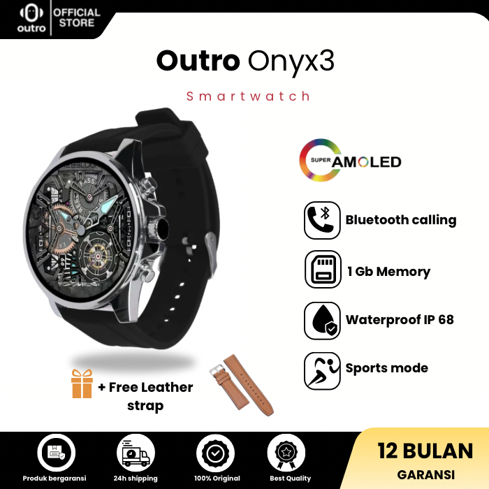 Outro ONYX 3 DOUBLE STRAPS Smartwatch Bluetooth | NFC | IP68 Waterproof | 1 GB ROM | Sports Mode | Photo Album | Recording | Custom Wallpaper