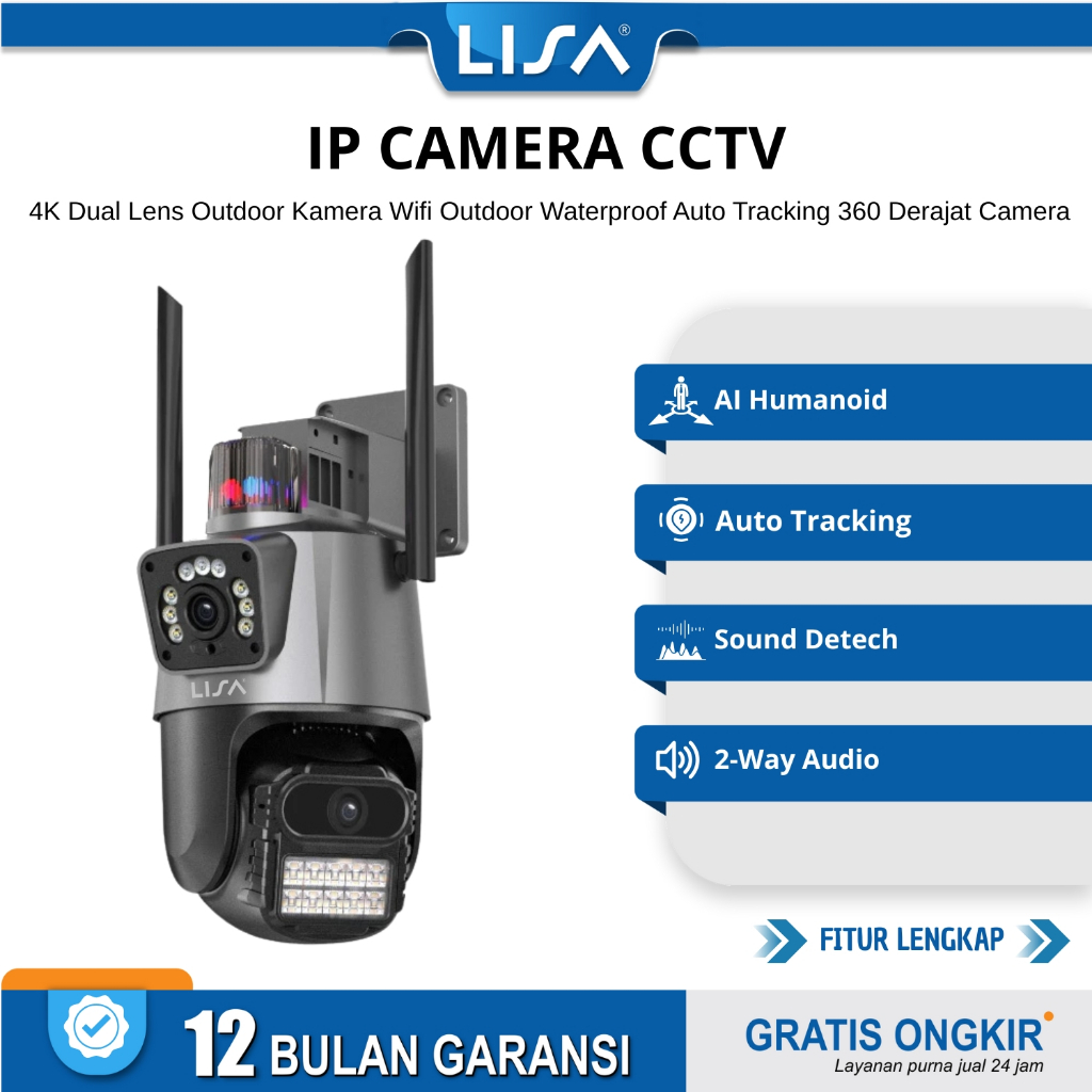 Jual LISA IP Camera CCTV 8MP 4K Dual Lens Outdoor WiFi – Auto Tracking ...