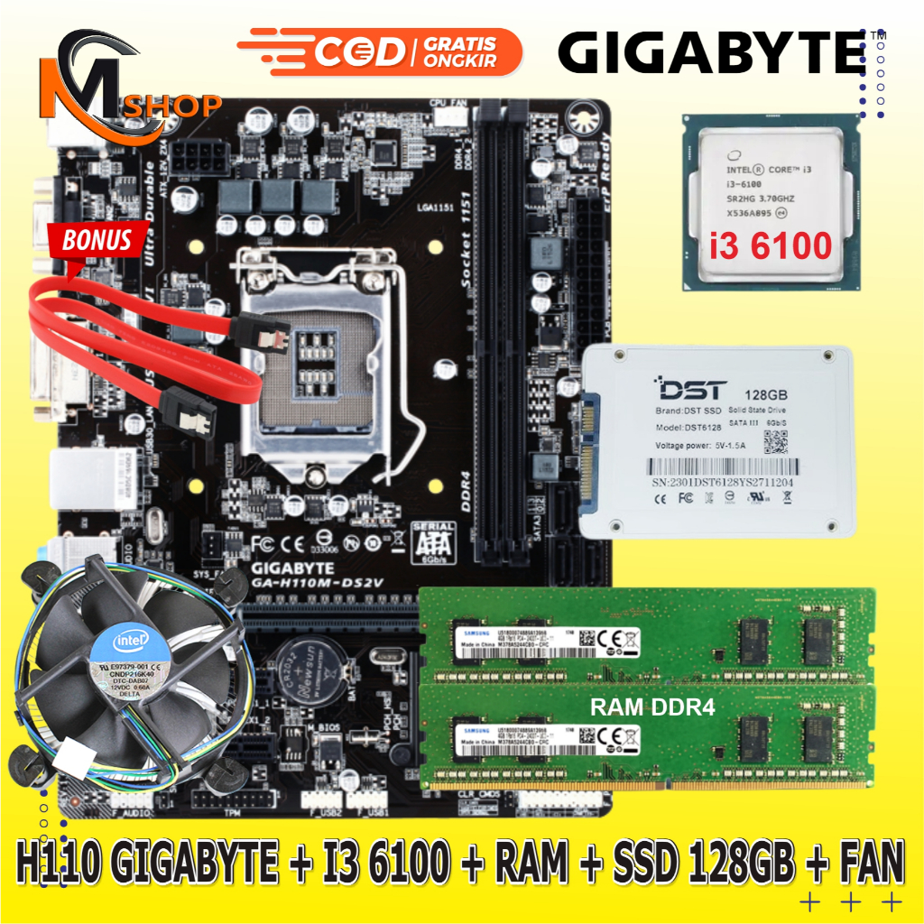 Jual Paket Mainboard Mobo Motherboard H110 LGA 1151 + Processor Intel ...