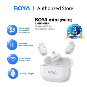 Boya Mini Mikrofon Klip On Wireless Microphone Port Lightning USB Tipe C For Smartphone Android