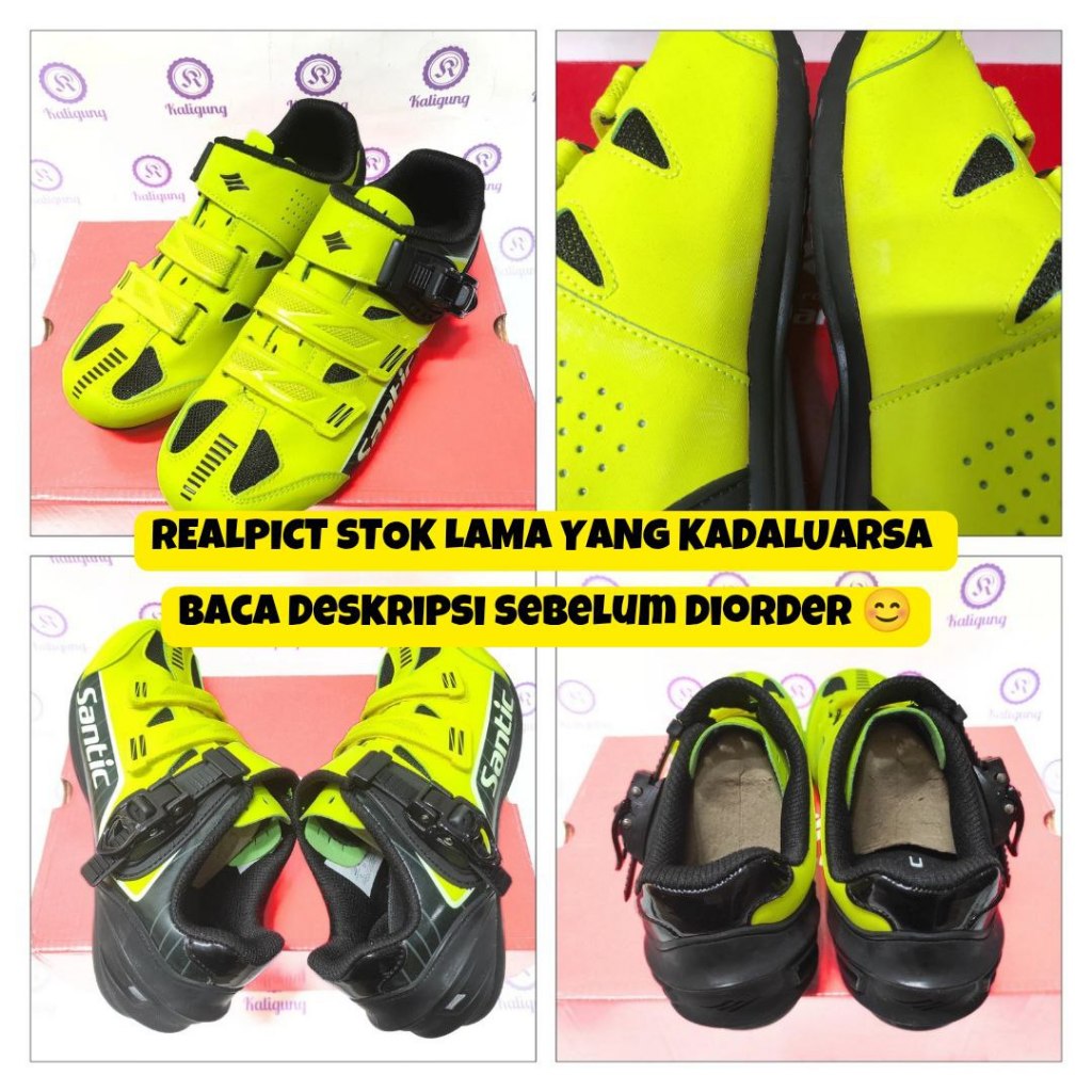 Sepatu flat SANTIC non cleat Green Fluo strip Black Sepatu gowes premium  Sepatu MTB Roadbike