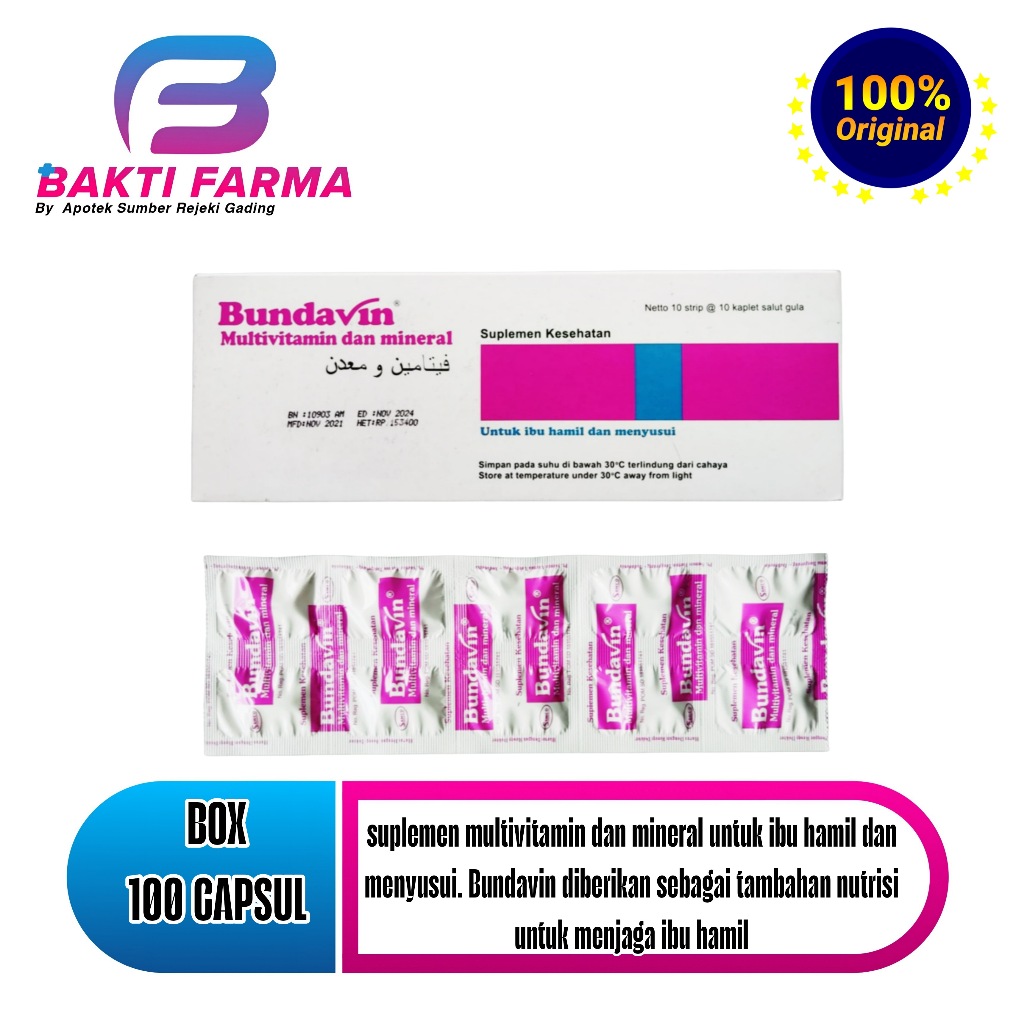 Jual Bundavin BOX 100 Tablet Multivitamin Ibu Hamil | Shopee Indonesia