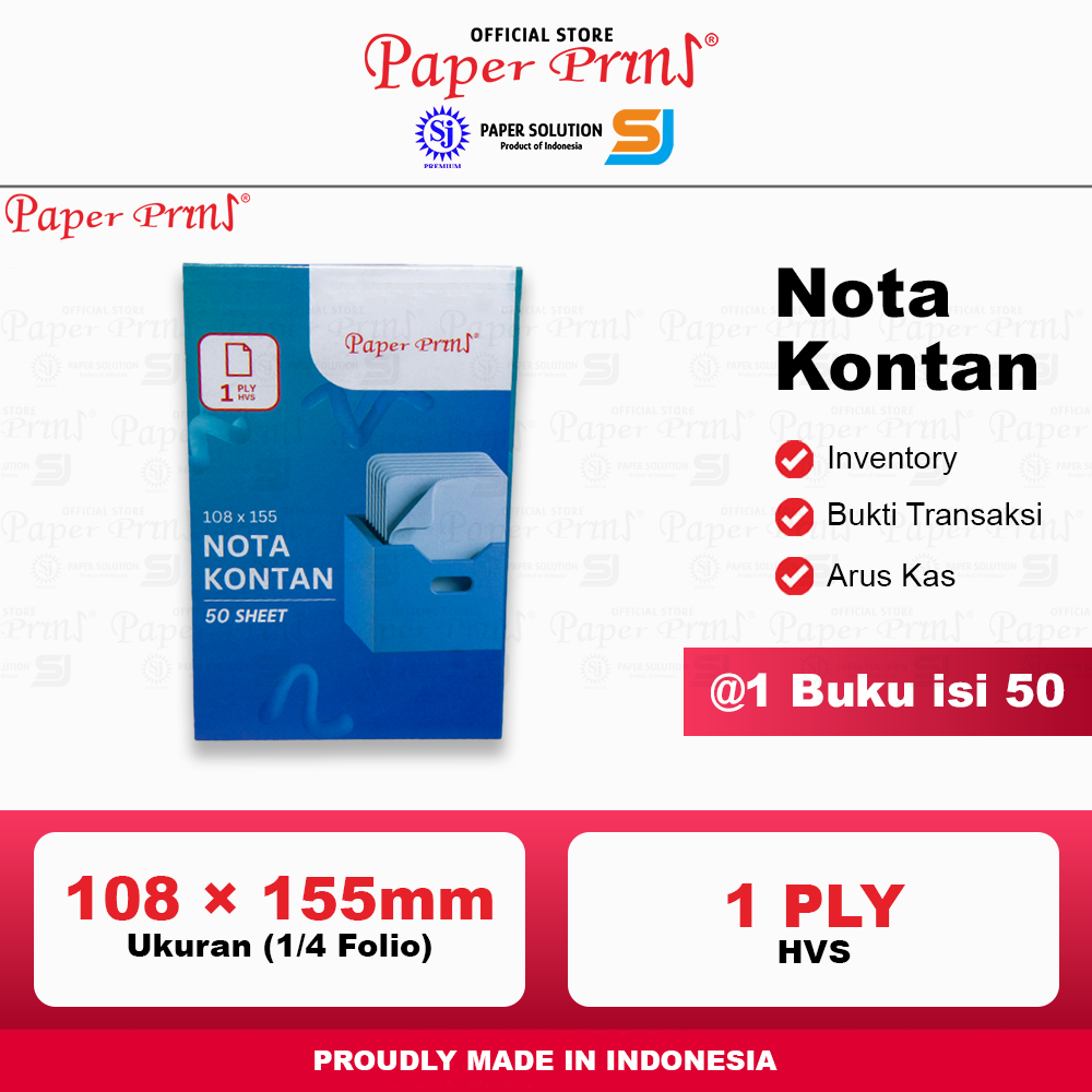 Jual Paperpryns Kertas Buku Nota Kontan 1PLY 108mm x 155mm (1/4 Folio ...