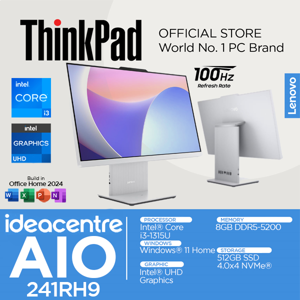 Lenovo IdeaCentre AIO Intel Core i3 1315U 8GB 512SSD Windows 11 OHS IPS 24 inch FHD 24IRH9 Q4ID