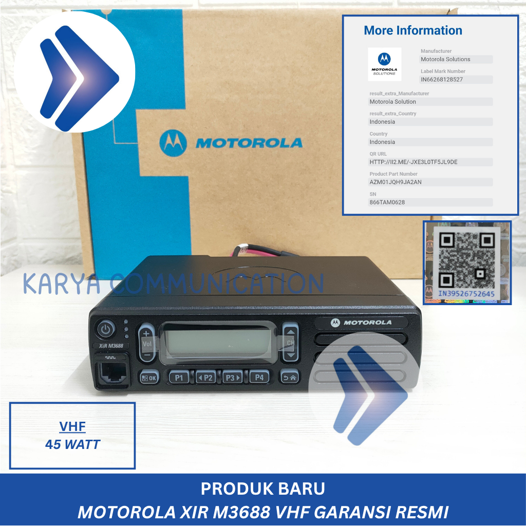 Jual RIG MOTOROLA XIR M3688 VHF NEW 45WATT ORIGINAL GARANSI RESMI 100% ...