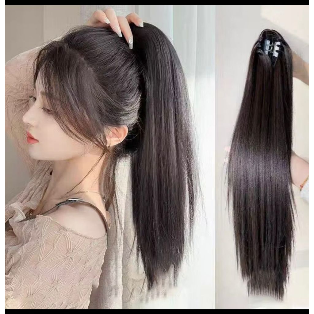 Jual Hairclip Ponytail Jepit kuncir ekor kuda rambut palsu panjang 60cm ...