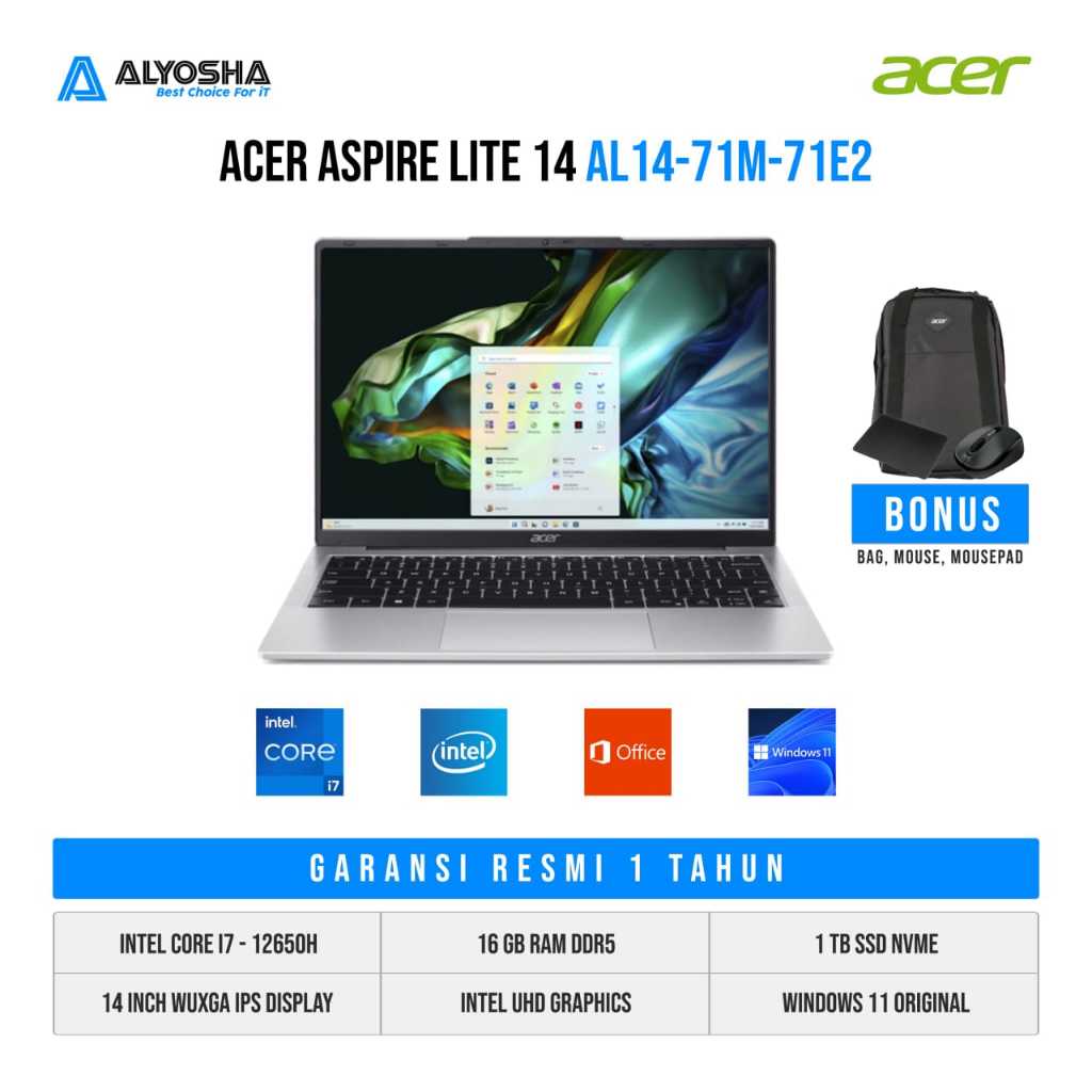 Jual Acer Aspire Lite 14 AL14-71M-71E2 – Light Silver [Intel i7 12650H ...