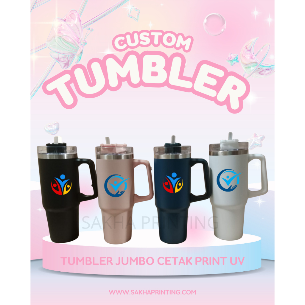 Jual Tumbler gagang premium 900ml jumbo custom logo print uv design ...