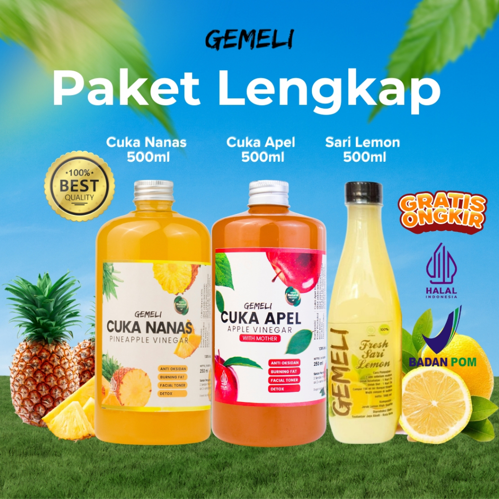 Jual Paket Cuka Nanas Asli 500ml Cuka Apel Original 500ml Sari Lemon ...