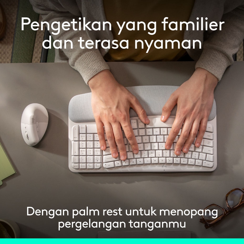 Logitech COMBO Wave Keys & Mouse Vertikal Lift Logitech - Keyboard dan Mouse Nirkabel Ergonomis - dengan Penyangga Telapak Tangan Empuk, Easy-Switch,  (5)