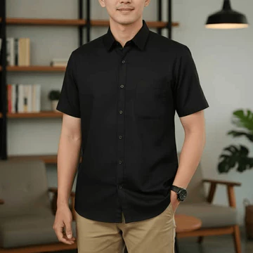 Hem Pria Lengan Pendek Oplain Baju Kemeja Dewasa Formal Polos Slimfit Katun Premium Distro