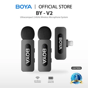 【For Lightning】BOYA BY V2 Sistem Mikrofon Clip On Nirkabel Ultracompact 2.4GHz Wireless
