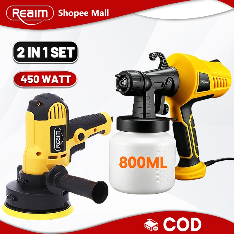 Reaim Paket Spraygun Cat Listrik 450W 800ML dan Mesin Poles Mobil 400W Polisher Mobil Motor Tembok