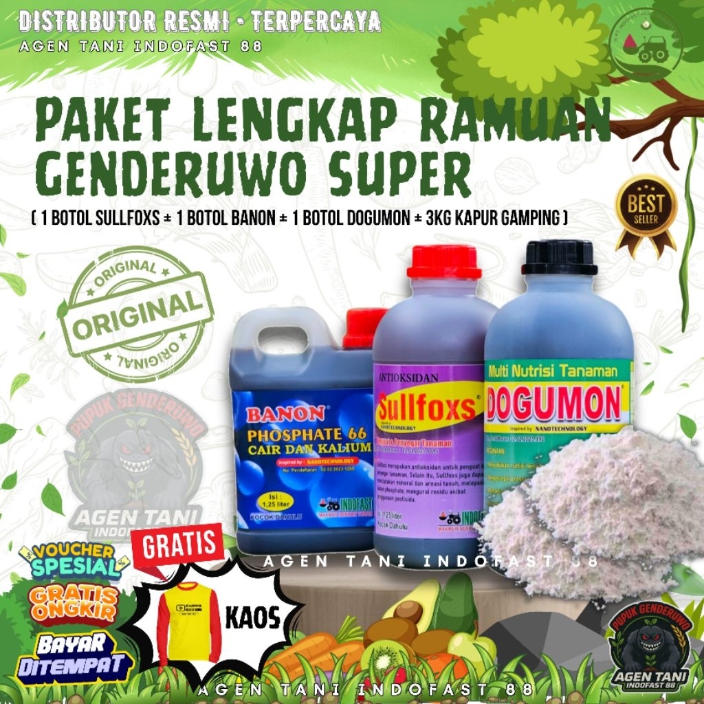 [GRATIS KAOS+PRODUK 250ML] - PAKET LENGKAP Ramuan Pupuk GENDERUWO SUPER + KAPUR GAMPING untuk Pertanian dan Perkebunan