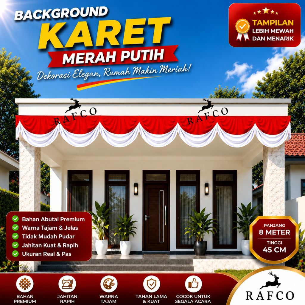 BENDERA BACKGROUND KARET MERAH PUTIH 8 METER 17 AGUSTUS