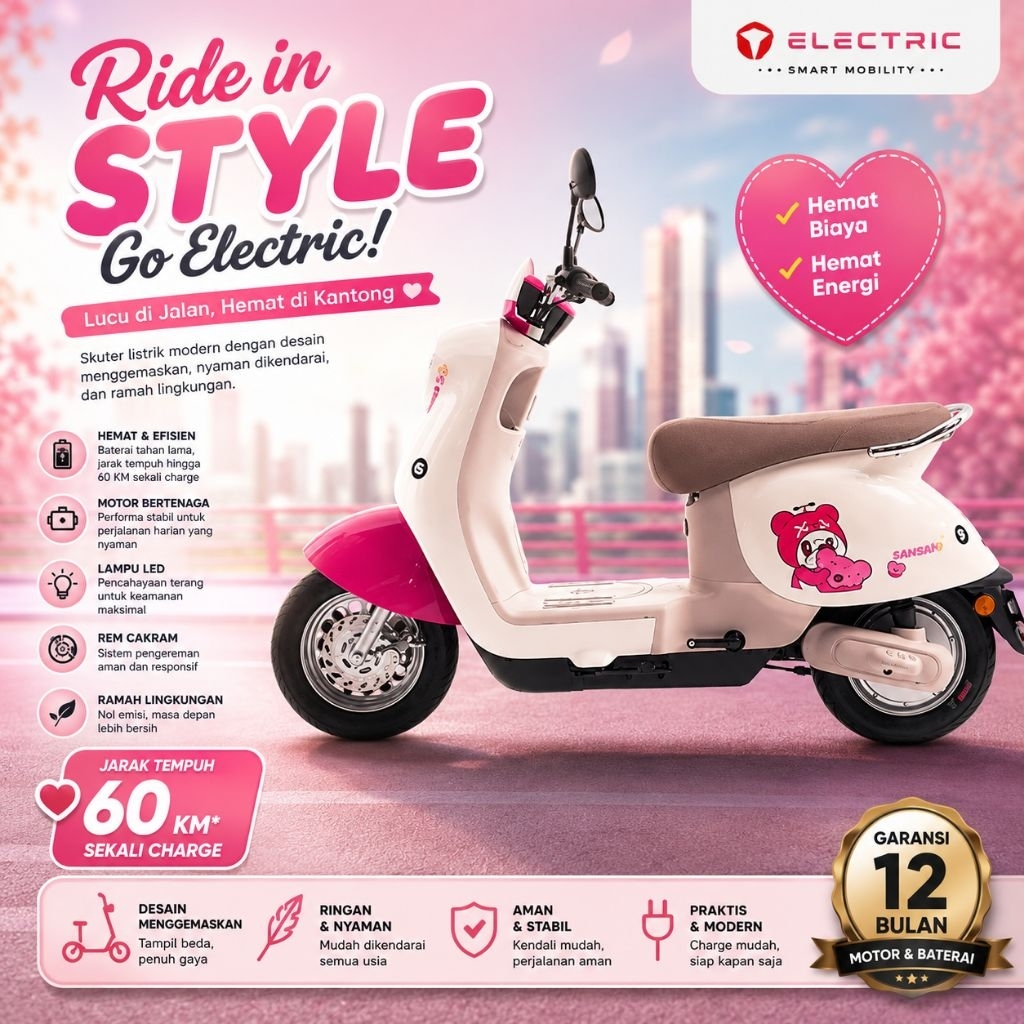 SEPEDA MOTOR LISTRIK YUANQI MIA ELECTRIC MOTOR PEDAL SEPEDAH LISTRIK