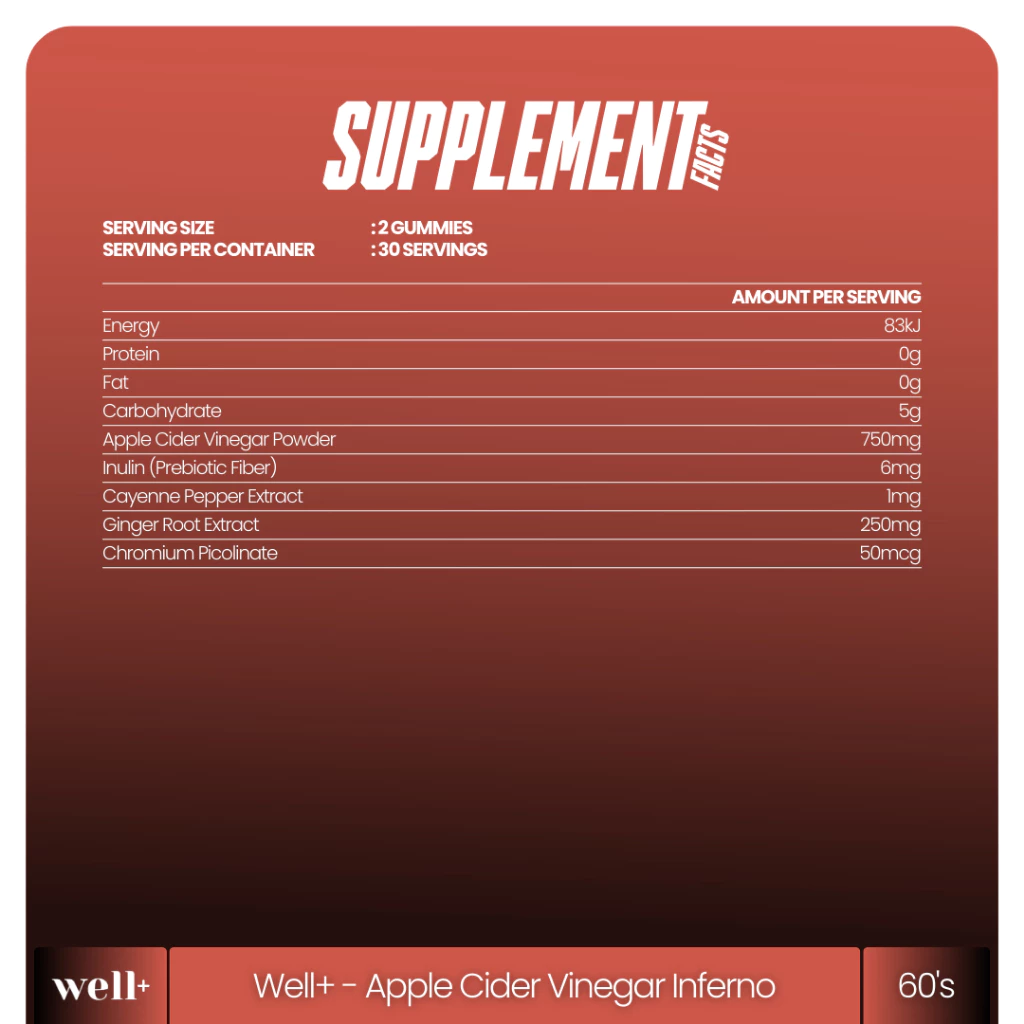 Well+ Apple Cider Vinegar ACV Inferno Gummy 60 - Suplemen Diet Fat Burner Mengurangi Nafsu Makan & Lancar Pencernaan - foto 1