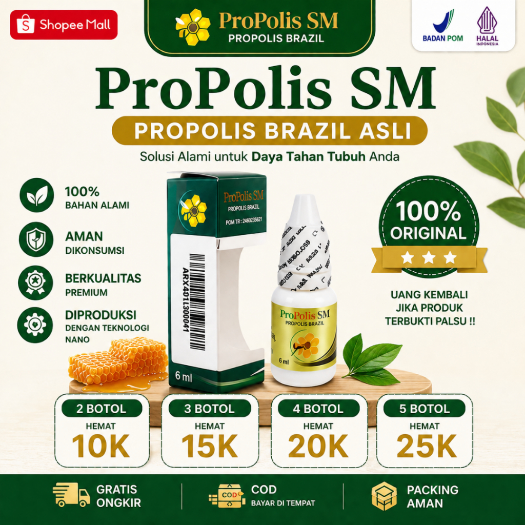 Propolis SM Asli 100% Herbal Original Dari Ekstrak 100% Propolis Brazil With Nano Technology Isi 6ml