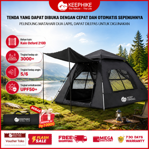 KEEPHIKE Tenda Kemah otomatis || 210D oxford kedap air UVF50+ , Kapasitas 3 sampai 4 orang