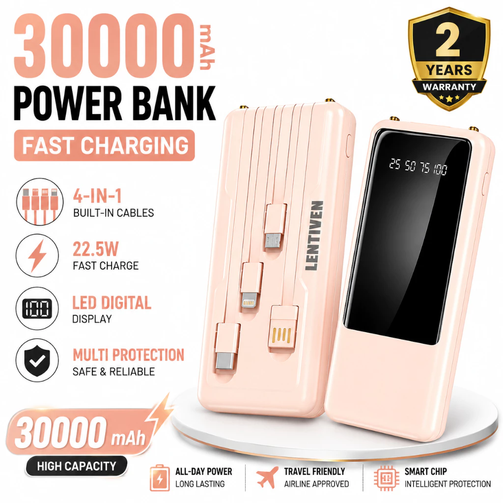 LIANGWE LENTIVEN Powerbank 30000mAh 4 usb fast charging Lightweight LED Portable Senter Display - foto 1