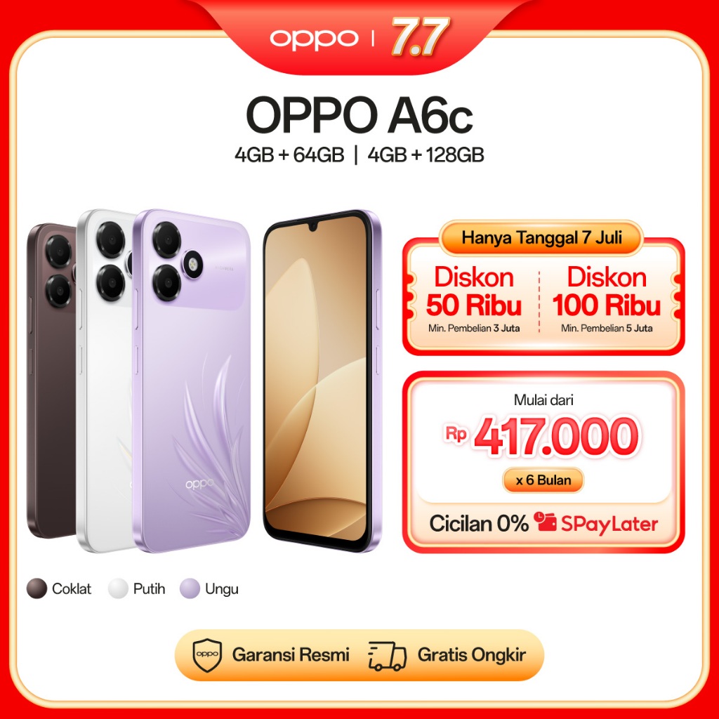 [BARU] OPPO A6c 4GB/64GB & 4GB/128GB [7000mAh Large Battery, IP64 Water & Dust Resistance, 120Hz Ultra Bright Display]