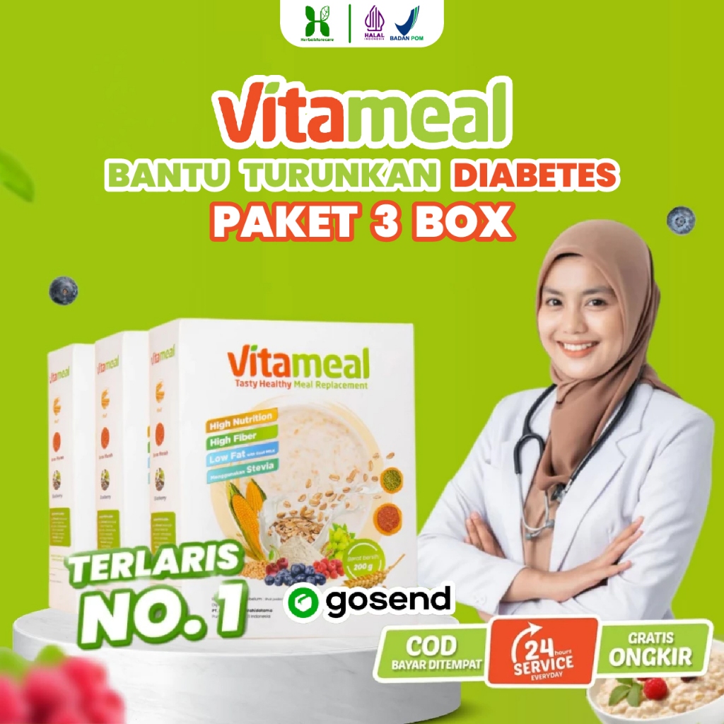 [3 BOX LEBIH MURAH] VITAMEAL – Bantu Turunkan DIABETES JAGA GULA DARAH Stabil Kontrol KADAR KOLESTEROL Sereal TINGGI SERAT Multigrain