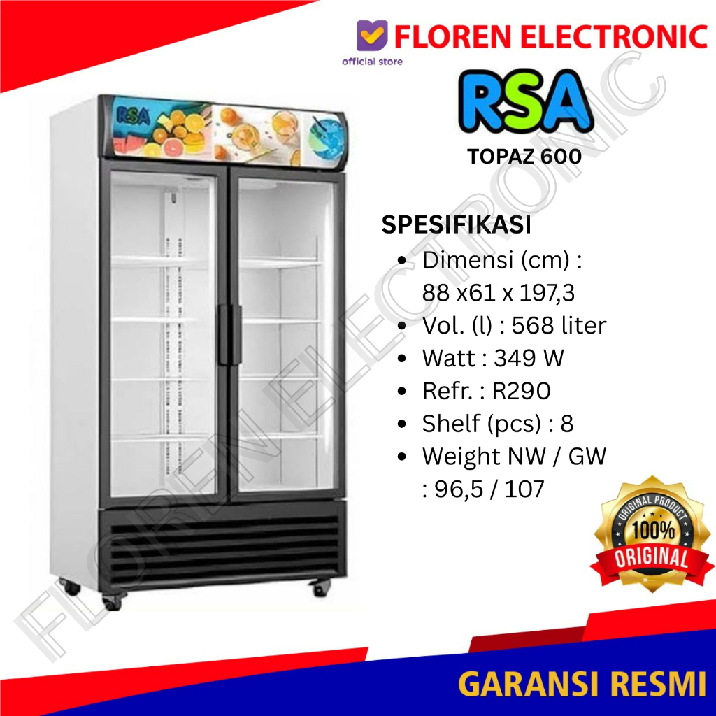 Jual RSA Kulkas Showcase 2 pintu Topaz 600 Topaz600 568 Liter 2pintu ...