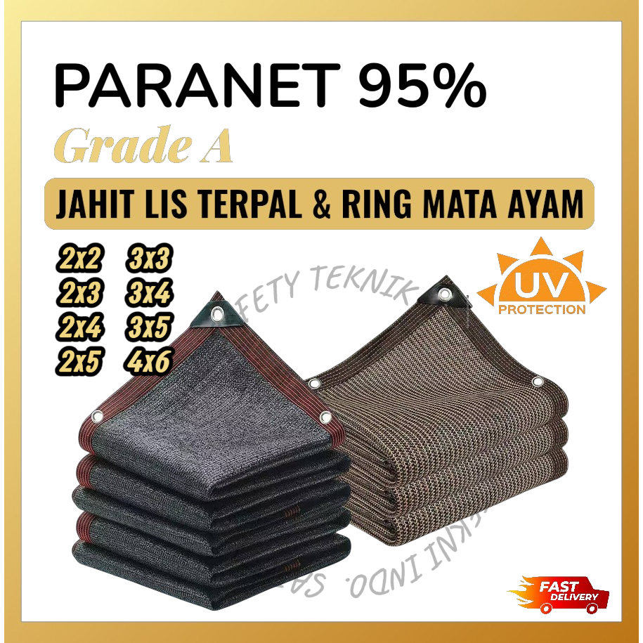 Paranet 95% Anti-UV Jahit Lis Jahit Mata Ayam | Jaring Peneduh Taman Garasi Kebun Balkon | Anti-UV Shade Net