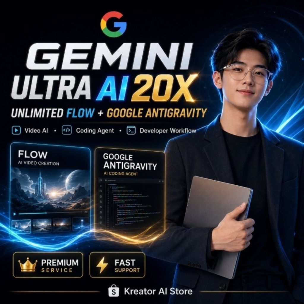 Unlimited Generate FLOW Ultra AI Gemini Ultra Tertinggi 20X | Bebas Kredit Flow + Antigravity, Video AI & Coding Agent