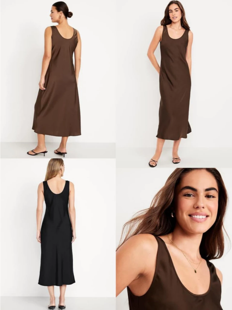 Dress Casual Lekbong Bahan Satin OLN Sleeveless Satin Midi Dress - 2801
