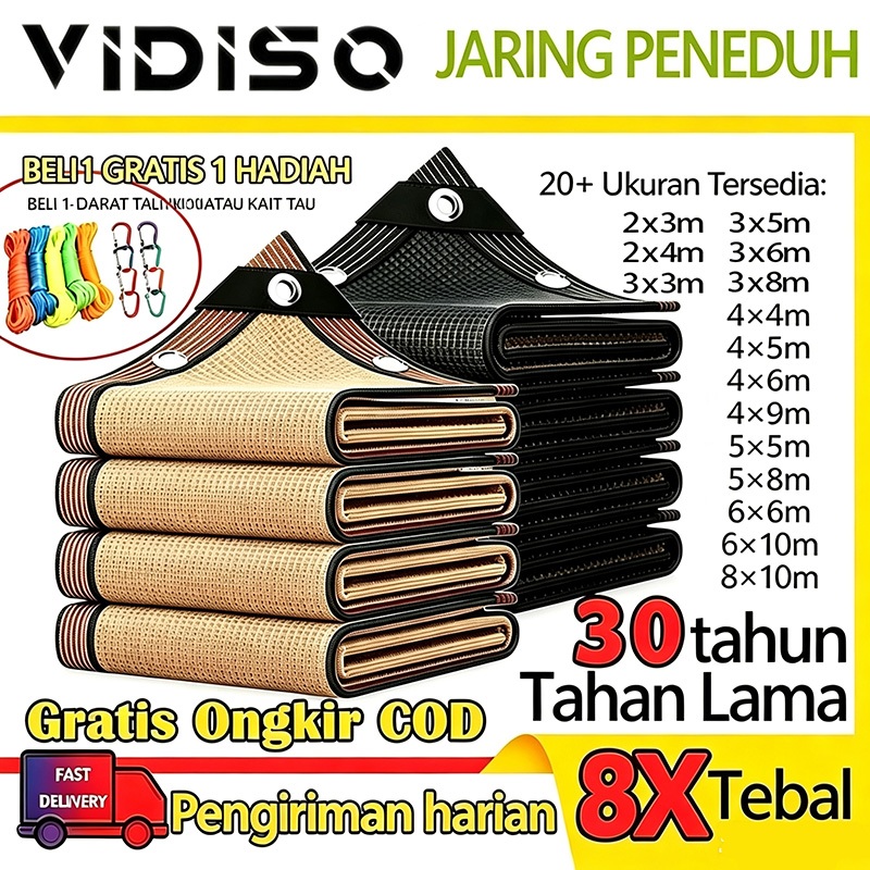 Vidiso 8X Tebal Jaring Peneduh Paranet 96%,Lebar 1/2/3/4/5/6/8/10 Meter Shading Net HDPE Anti Panas Enkripsi 20-pin Jaring Paranet Pelindung Taman Botani Di Luar Ruangan Dan Garasi Mobil Dari Matahari 3-80m²