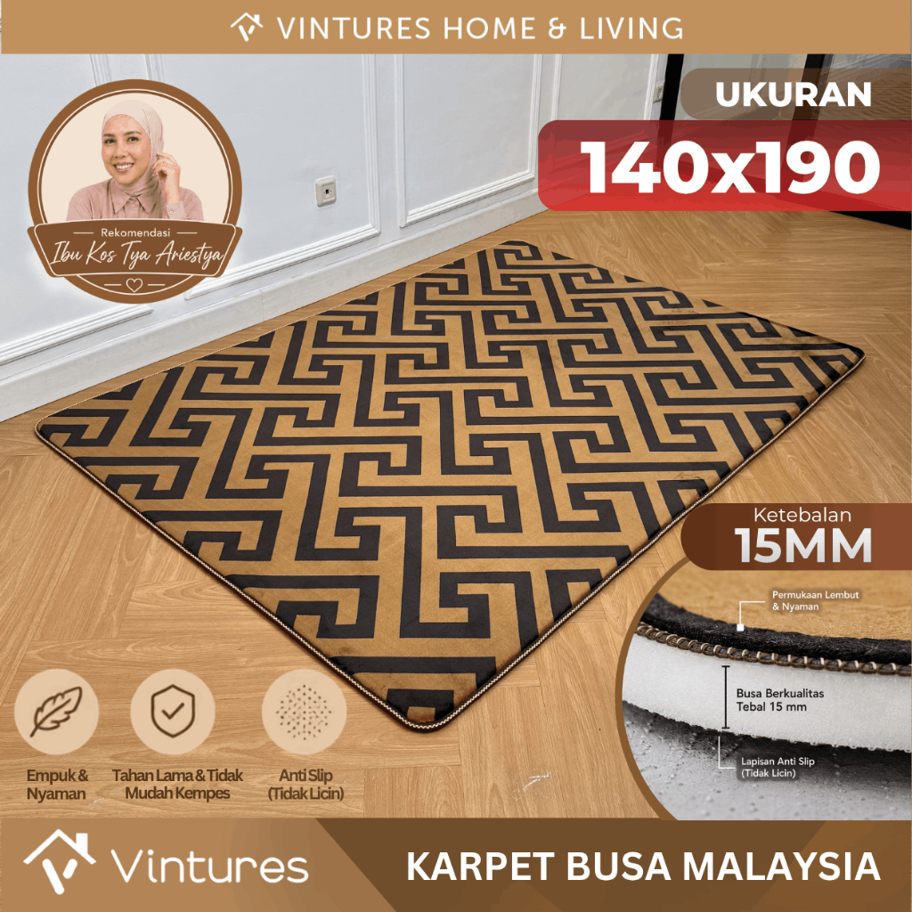 [190x140 CM] Karpet Busa Malaysia Vintures Premium - Anti Slip Tebal 15MM